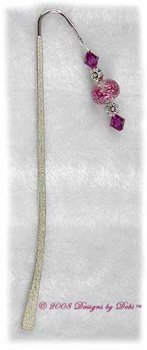Designs by Debi Handmade Jewelry Fuchsia Daisy Bubbles and Crystal Textured Silver Shepherd's Hook Bookmark