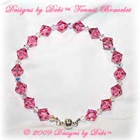 Designs by Debi Handmade Jewelry Swarovski Rose Pink and Crystal AB Bicones Bangle Style Tennis Bracelet with Silver Magnetic Clasp
