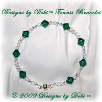 Designs by Debi Handmade Jewelry Swarovski Crystal AB and Emerald Bicones Bangle Style Tennis Bracelet with Silver Magnetic Clasp