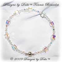 Designs by Debi Handmade Jewelry Bangle style Tennis Bracelet with Magnetic Clasp Crystal AB Cubes and Bicones