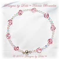 Designs by Debi Handmade Jewelry Swarovski Crystal Light Rose Helix and Crystal AB Bicones Bangle Style Tennis Bracelet with Silver Magnetic Clasp