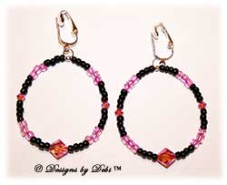 Designs by Debi Handmade Jewelry Rose AB and Jet Crystal and Seed bead Round Clip-on Earrings
