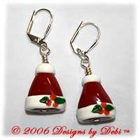 Santa Hat with Holly Sterling Silver Plated Leverback Earrings
