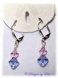 Designs by Debi Handmade Jewelry Swarovski Crystal Rosaline and Violet Bicones Sterling Silver Plated Leverback Earrings