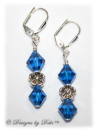 Designs by Debi Handmade Jewelry Swarovski Crystal Capri Blue Bicones and Silver Flowers Sterling Silver Plated Leverback Earrings