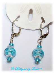 Designs by Debi Handmade Jewelry Aqua Dreams Aqua Swirled Handmade Lampwork, Swarovski Crystal Clear Margaritas and Aqua Seed Beads Sterling Silver Leverback Earrings ~ OOAK