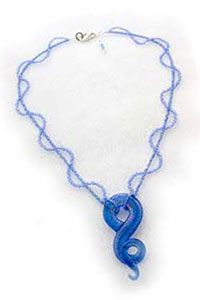 handmade jewelry blue AB infinity necklace with abstract handmade glass pendant
