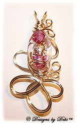 Magenta and Silver Foil Lined Crystal Textured Glass Bead Handmade Wire-Wrapped Pendant in Silver