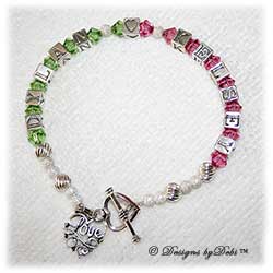 Designs by Debi Handmade Jewelry Couples Keepsake Bracelet in the Karen Style Twist and Stardust bead combination with a heart toggle clasp and Love Filigree Heart charm. Wife's Bracelet Girlfreind's Bracelet